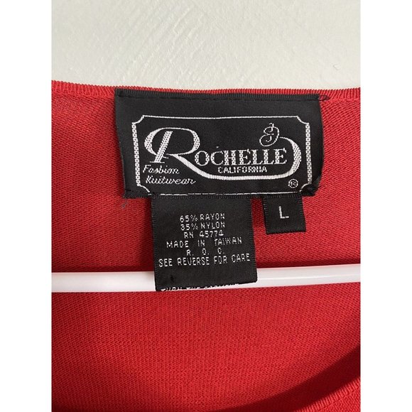 Vintage Rochelle California Red Sparkly Beaded Sweater Size Large Christmas - Picture 2 of 6